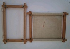  2 x Vintage Hand Rotating Needlework Tapestry Wooden Frames 12" x 12" & 12"x 8"