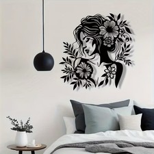 Floral Crown Woman Metal Wall
