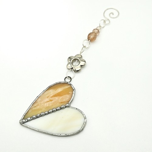 Peach stained glass heart - peach,