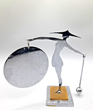 Art Deco Chrome Dinner Gong Striker Female Lady Woman Chinese Hat 8 inches high