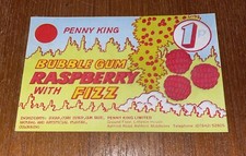 vintage PENNY KING - Raspberry With Fizz - BUBBLE GUM machine label Gumball