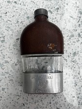 Vintage 1960’s J&F Martell Cognac glass Hip Flask, leather upper, metal cup base