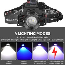 LED Head Torch Fishing Lamp Led Headlight Rechargeable Flashlight 20000LM