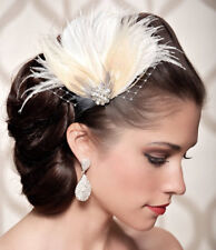Ivory Feather Rhinestone Headband Head Dress Bridal Hair Clip Gatsby Wedding 