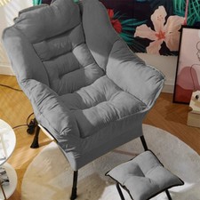 Fabric Lazy Chair with Footstool Relax Lounge Chair Accent Armchair Sofa Chair