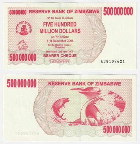 Zimbabwe 500 million dollars - 500,