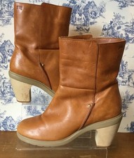 Camper Alicante Tan Brown Leather Chunky Heeled Slouch Ankle Boots EU 41 U.K. 8