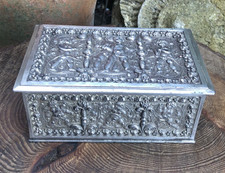 Antique Edwardian Japanese antimony ware cigar cigarette box repousse cherub