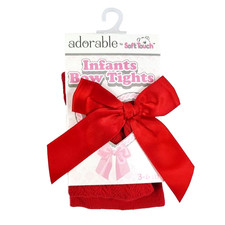 Girls Tights Jacquard Bow Spanish Romany Style Ribbon Party - Red 3-4 Years