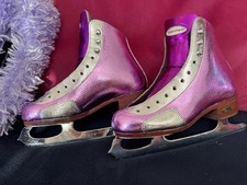 Ice skates, Riedell, Size 2, Fuzzy blade Covers, Customised Coloured gold leaf