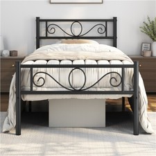 Metal Platform Bed Frame with Scroll Design Headboard and Footboard