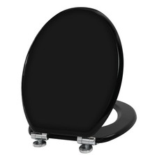 Angel Shield Black Toilet Seat with Soft Close Hinges Antibacterial 