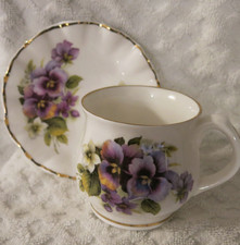 Vintage Holly Barn  Pansies Floral Fine Bone China Cup & Saucer