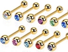New Gold Plated Gem Tongue Bar
