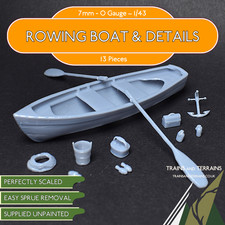 Rowing Boat and 11x Details - 0 Gauge 1/43 - O Gauge Model Railway 7mm