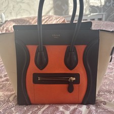 CELINE Luggage Phantome  Shoulder Bag Micro Beige/Blue/Orange Leather