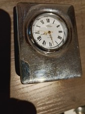 Sterling Silver cased Travel Clock by Carrs, hallmarked Sheffield 1996