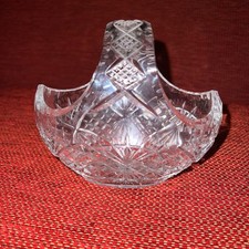 Vintage Crystal Glass Basket with Diamond and Starburst Pattern