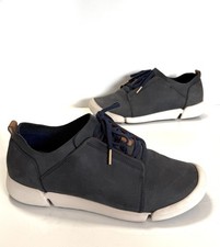 Ladies CLARKS Trigenic Blue Leather Lace Up Comfort Trainers Size UK 9 D Exc