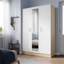 High Gloss 2/3 Door Wardrobe with Hanging Rails White&Oak Bedroom Furniture Set 
