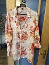 Olsen 100% Ramie Printed  Long Sleeves Pintuck Tunic Shirt. Size 18