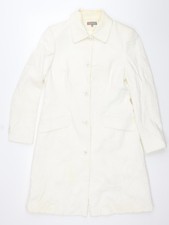Gharani Strok Women Ivory Cotton Blend Long Overcoat UK 14