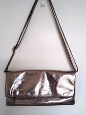 Boscha pewter clutch flap over shoulder bag