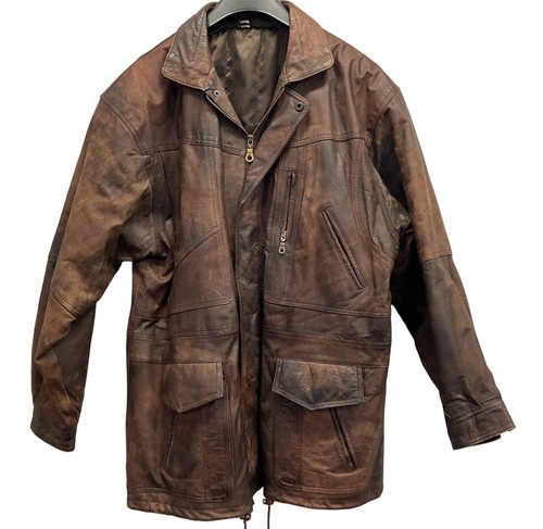 Men brown leather jacket zip - leather,
