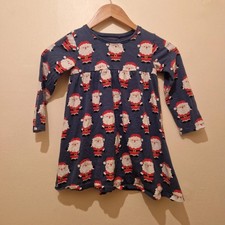 Next Girls Santa Christmas Dress – Navy Blue Long Sleeve 100% Cotton – Age 4–5 
