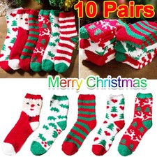 10Pair Men Lady Christmas Socks Fluffy Xmas Santa Tree Winter Warm Stocking Sock