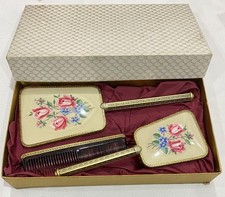 Vtg Vanity Set Embroidered