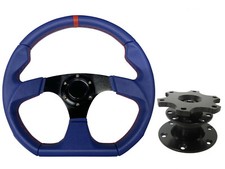 Blue Aftermarket 350mm D1 Steering Wheel + Quick Release boss 42BK for NISSAN