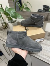 UGG Women's Classic Ultra Mini Boots Grey Sheepskin Suede, UK Size 5