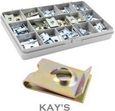 100 ASSORTED PIECES U NUT KIT SPIRE CLIPS SPEED FASTENERS LUG NUTS ZINC & YELLOW