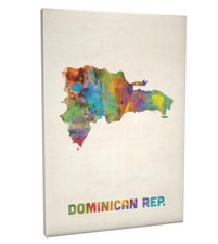 Dominican Republic Watercolor Map Box Canvas and Poster Print (2117)