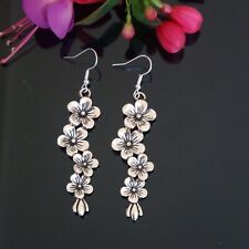 Flower Earrings Cherry Blossom Japanese Chinese Tibetan Silver Charm Dangle