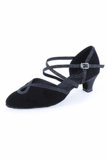 Ladies Black Closed Toe Wide Fit Ballroom Latin Dance Shoe 1.5" Spanish Heel