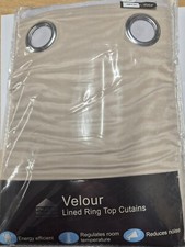 Velour Lined Eyelet Curtains - Stone - 65"x54"drop (615)