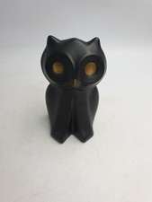 Walter Bosse Style Ceramic Decorative Owl Figurine Black Matte Finish Gold Detai