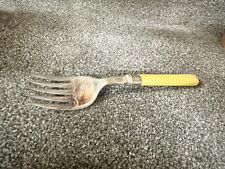 ANTIQUE SOLID SILVER RINGED MEAT / SERVING FISH FORK FAUX BONE