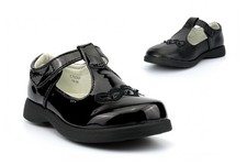 Girls School Shoes T-Bar Flats Loafers Dolly Touch Fastening Shiny Patent Matt