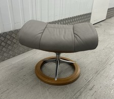 Ekornes Stressless Grey Leather Signature Base Adjustable Footstool