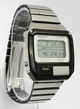 Vtg 1982 Seiko PulseMeter S229-5010 Alien Digital LCD Quartz 36mm Gents Watch