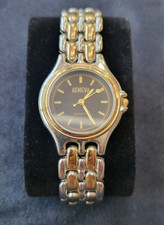 Geneva Womens quartdress watch, gold & stainless steel case with black dial
