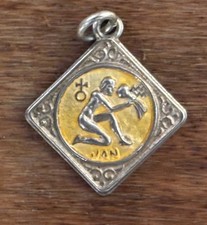 Vintage 925 Silver Enamel pendant featuring the zodiac sign Aquarius.