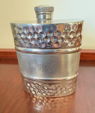 Vintage English Pewter Hip Flask Hammered Finish Made in Sheffield England 150ml