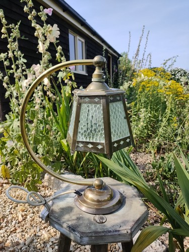 Arts crafts brass glass - &,