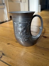 Vintage Hunting Horn Stein 95% Zinn Made Germany Pewter French Horn Beer Stein