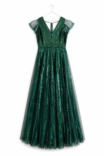 Emerald green sequin maxi - green,