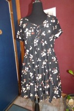 GOTH WICCA BOHO BLACK MULTI FLORAL TIERED CORSET MINI SKATER DRESS XXL 19